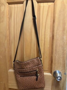 Brown Crossbody Shoulder Bag with Textured Finish